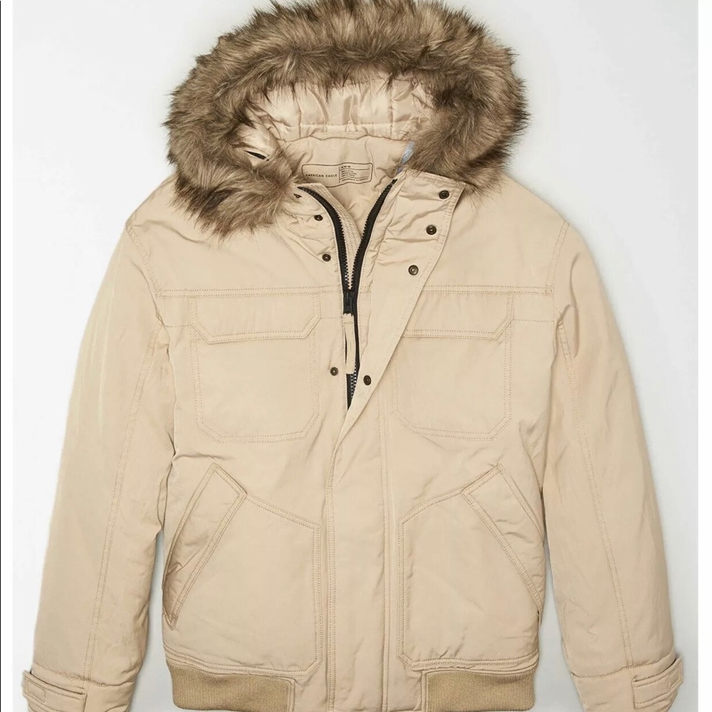 Men’s Large Khaki Hooded Winter Jacket